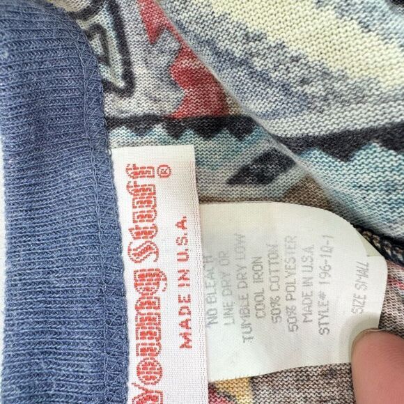 VTG Young Stuff Top Shirt Womens Small Aztec Fringe Festival Boho Blue Southwest - Picture 4 of 8